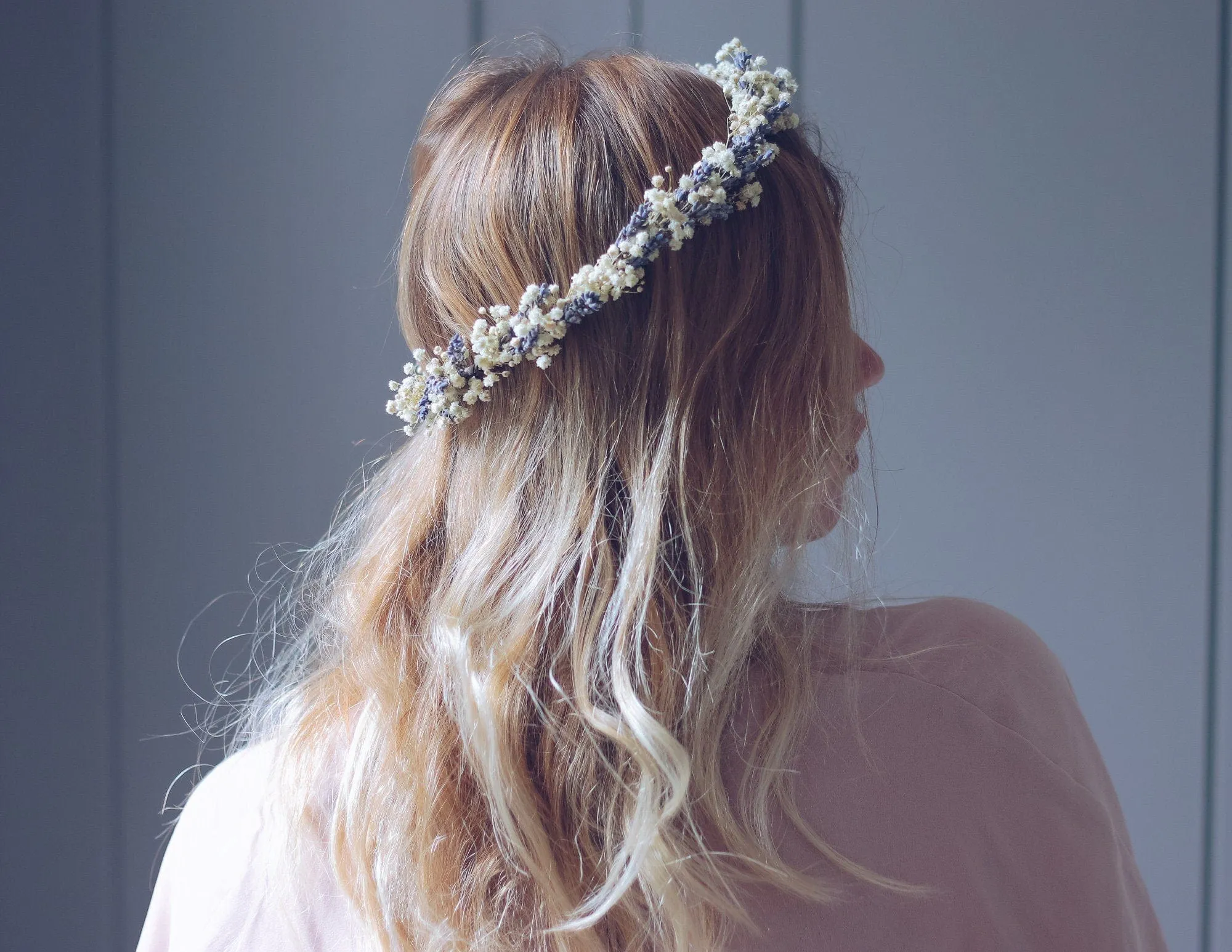 French Dried Lavender and Dried Baby's Breath Bridal Crown / Lavender Crown