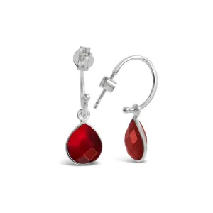 Garnet Drop Hoop Earrings | Silver - January