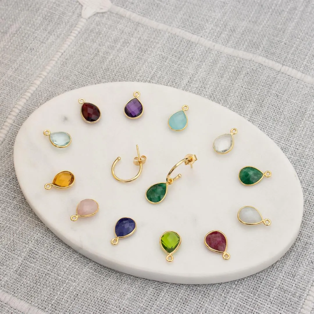 Garnet Drop Hoop Earrings | Silver - January