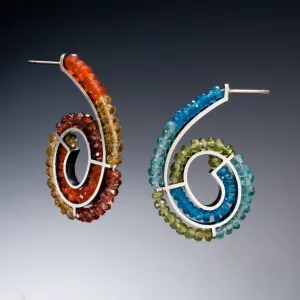 Gemstone Spiral Earrings