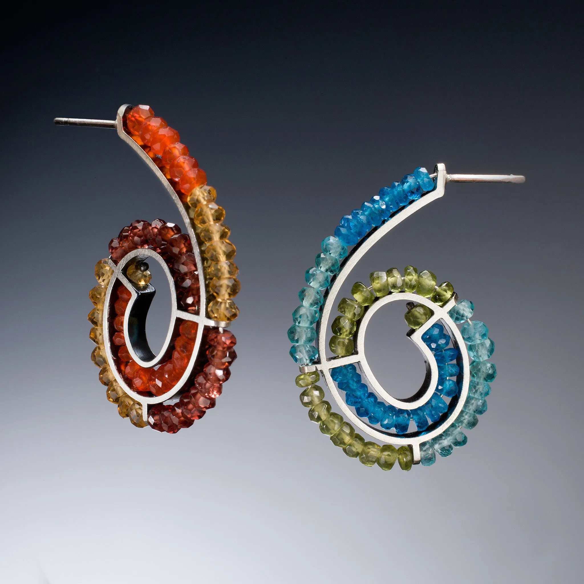 Gemstone Spiral Earrings
