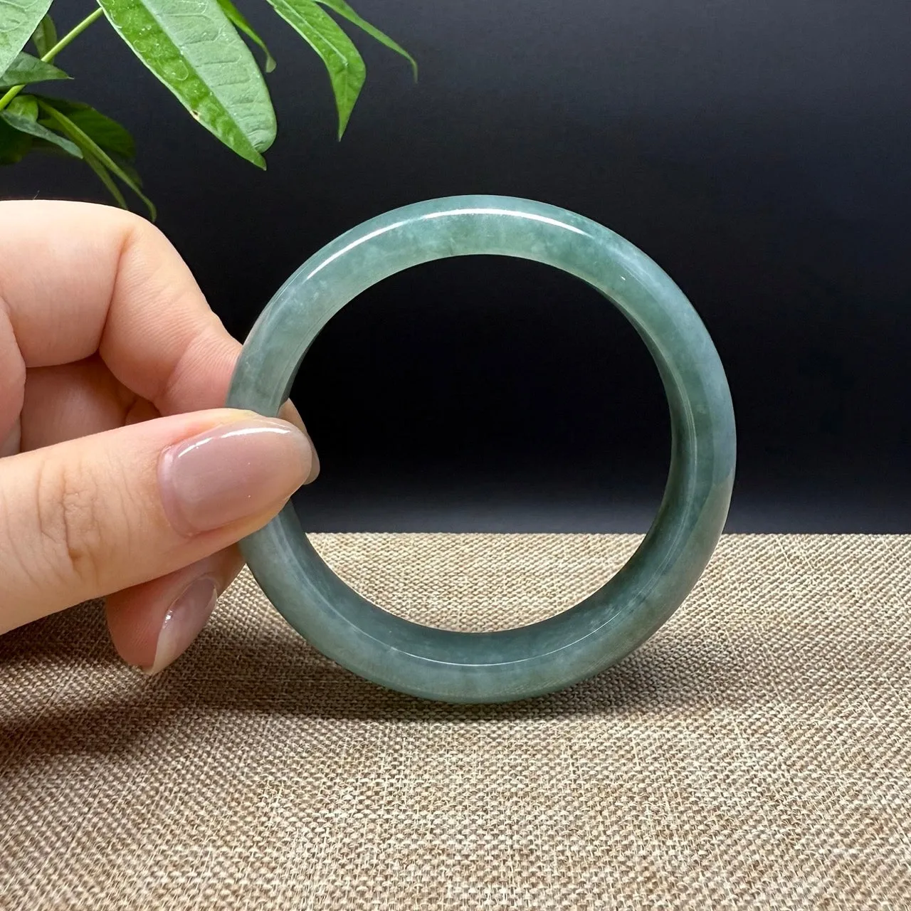 Genuine Burmese Oil Green Jade Jadeite Bangle Bracelet ( 55.8mm )