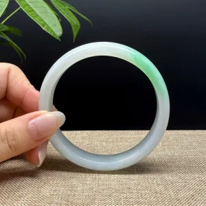 Genuine Burmese White Green Jade Jadeite Bangle Bracelet ( 62mm )