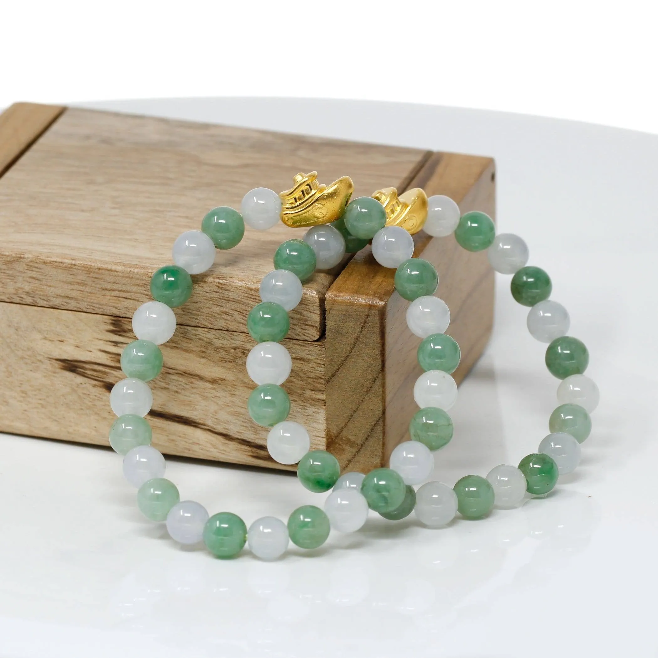 Genuine High-quality Jade Jadeite Bracelet Bangle with 24k Yellow Gold Boat Charm #415
