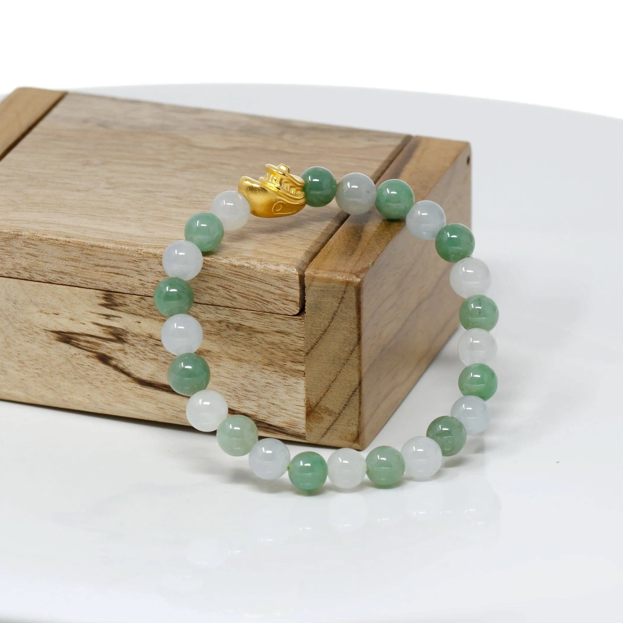 Genuine High-quality Jade Jadeite Bracelet Bangle with 24k Yellow Gold Boat Charm #415