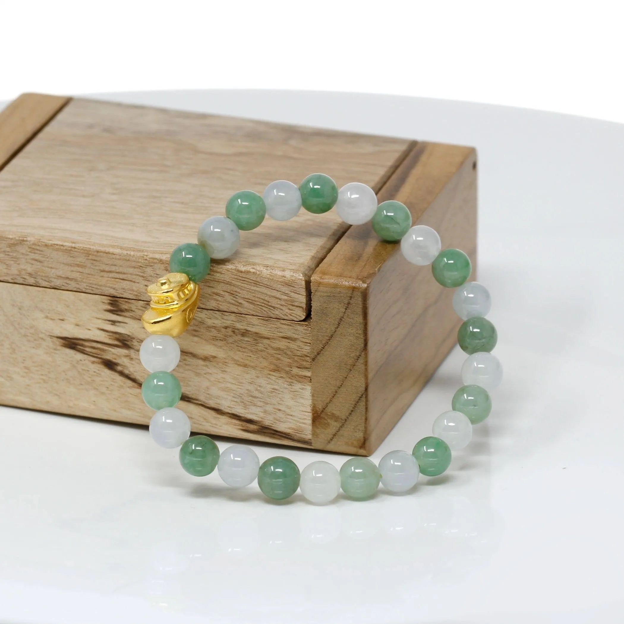 Genuine High-quality Jade Jadeite Bracelet Bangle with 24k Yellow Gold Boat Charm #415