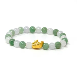 Genuine High-quality Jade Jadeite Bracelet Bangle with 24k Yellow Gold Boat Charm #415
