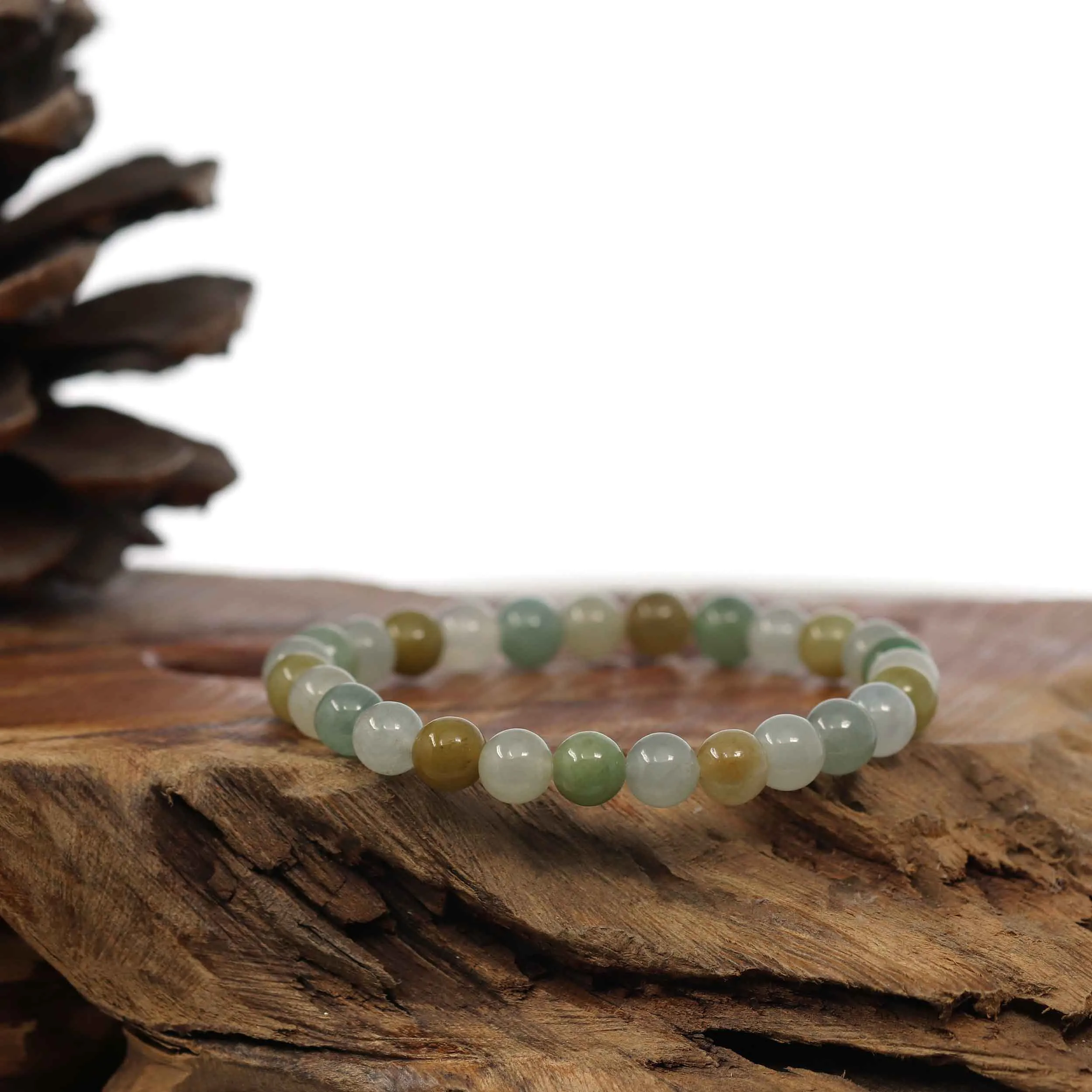 Genuine Ice Jadeite Jade Round Multiple Colors Beads Bracelet ( 7 mm)