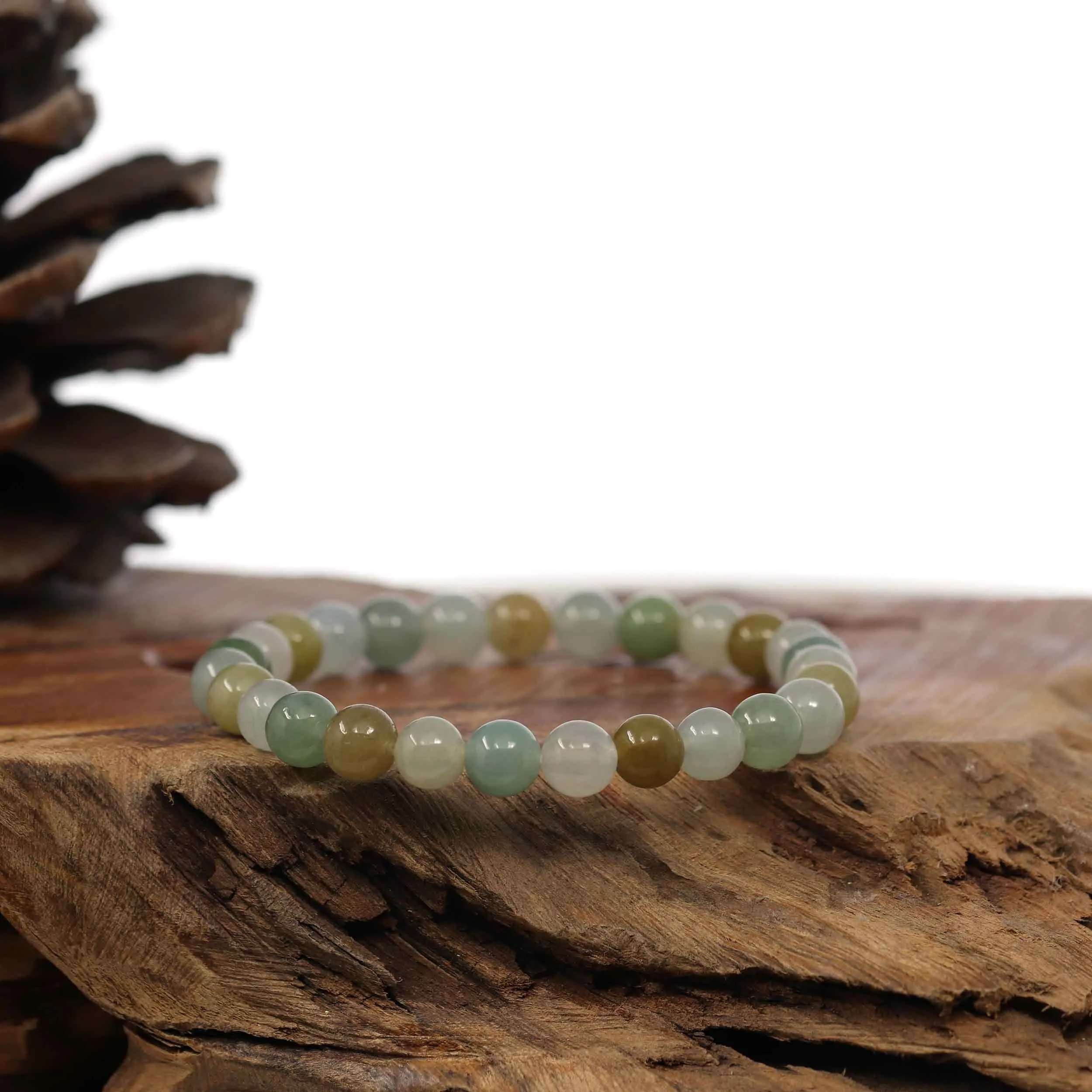 Genuine Ice Jadeite Jade Round Multiple Colors Beads Bracelet ( 7 mm)