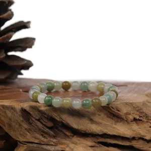 Genuine Ice Jadeite Jade Round Multiple Colors Beads Bracelet ( 7 mm)