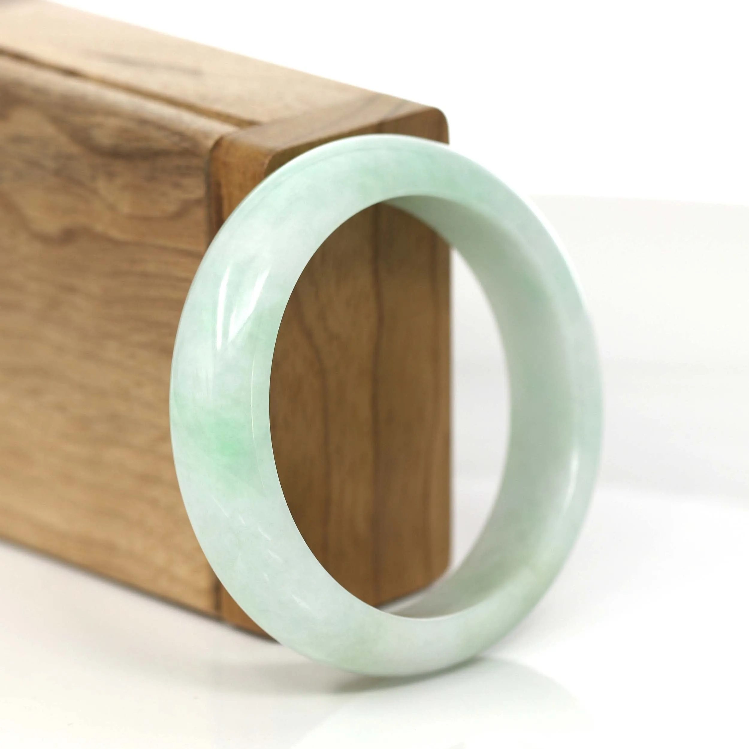 Genuine White & Green Burmese Jadeite Jade Bangle Bracelet (54 mm) #783