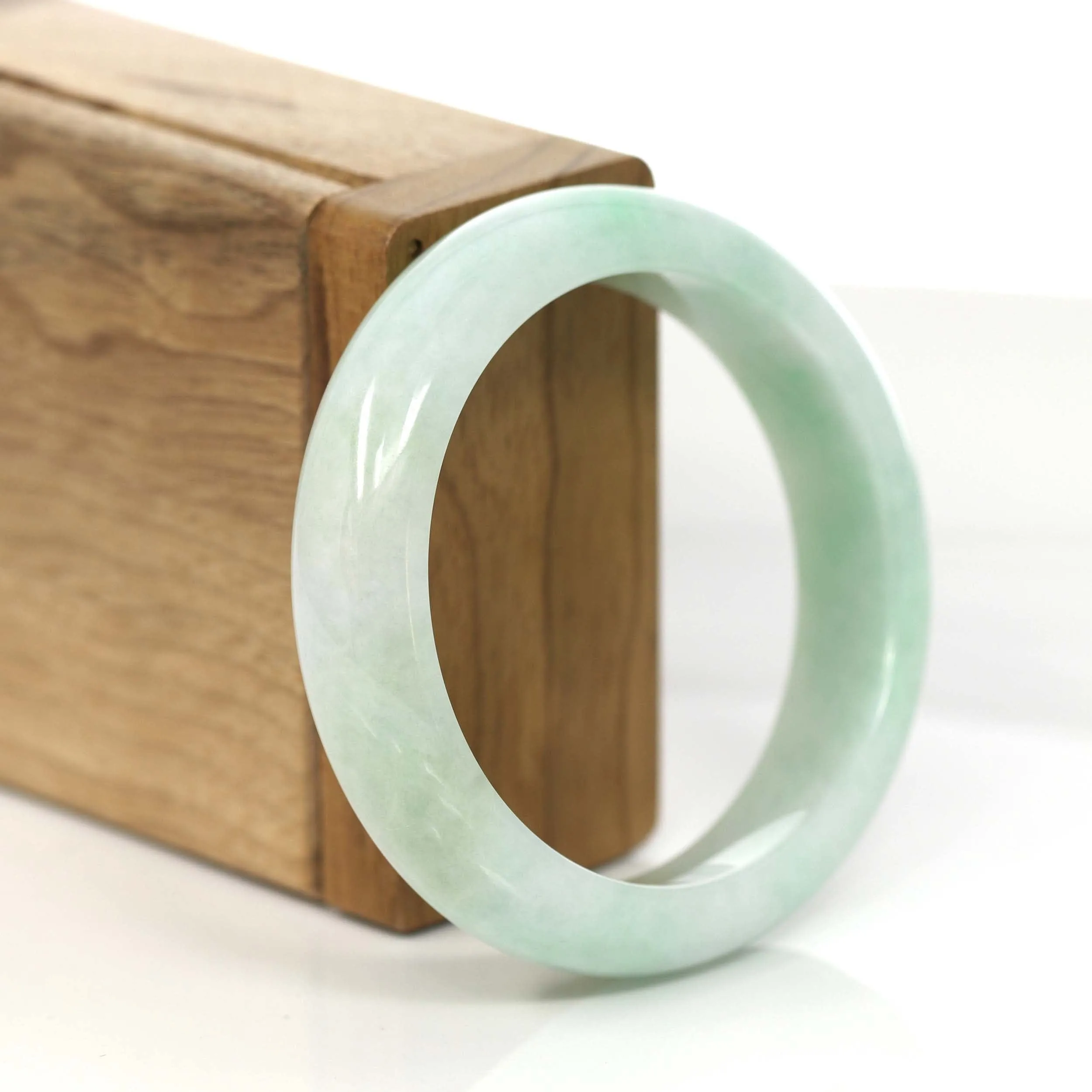 Genuine White & Green Burmese Jadeite Jade Bangle Bracelet (54 mm) #783