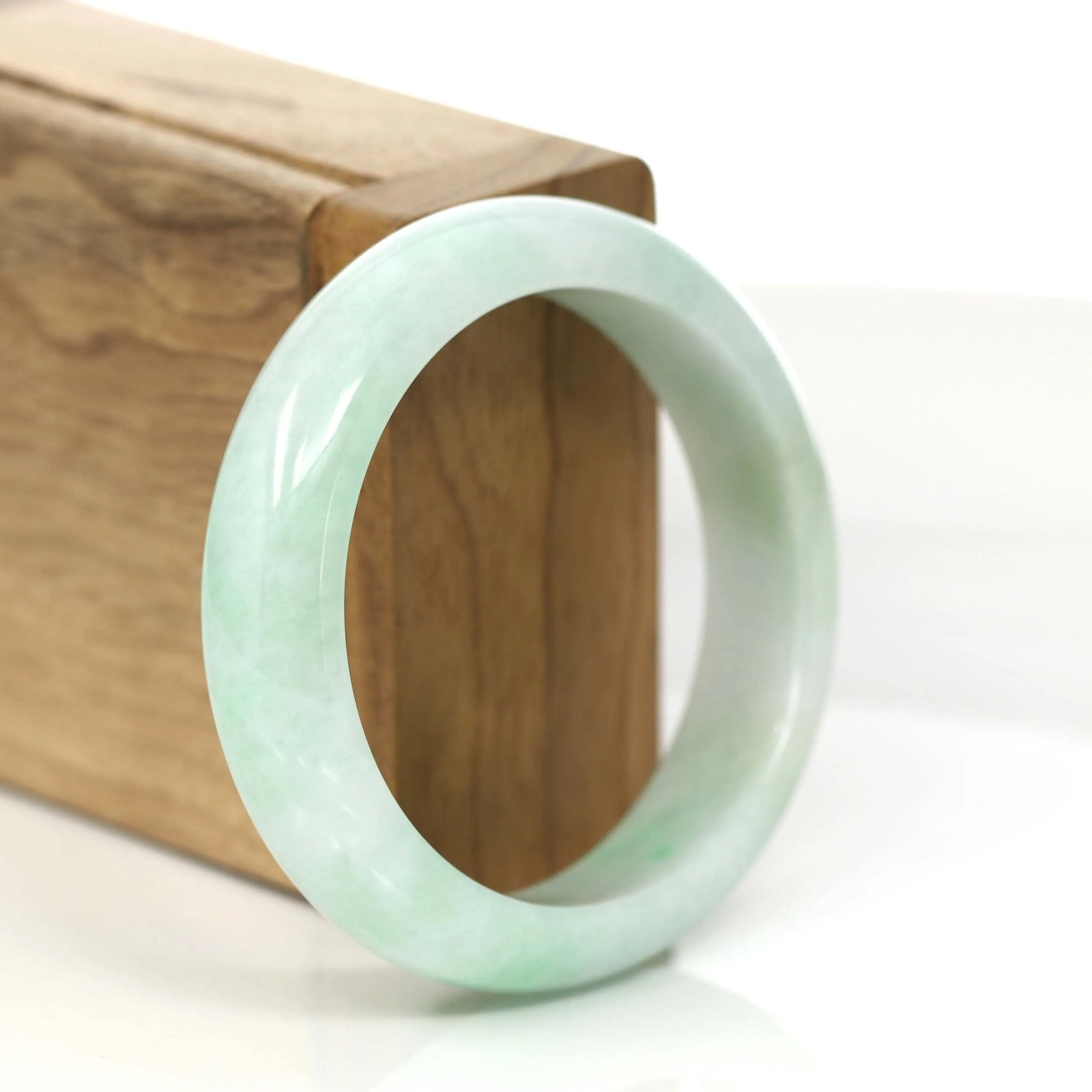 Genuine White & Green Burmese Jadeite Jade Bangle Bracelet (54 mm) #783