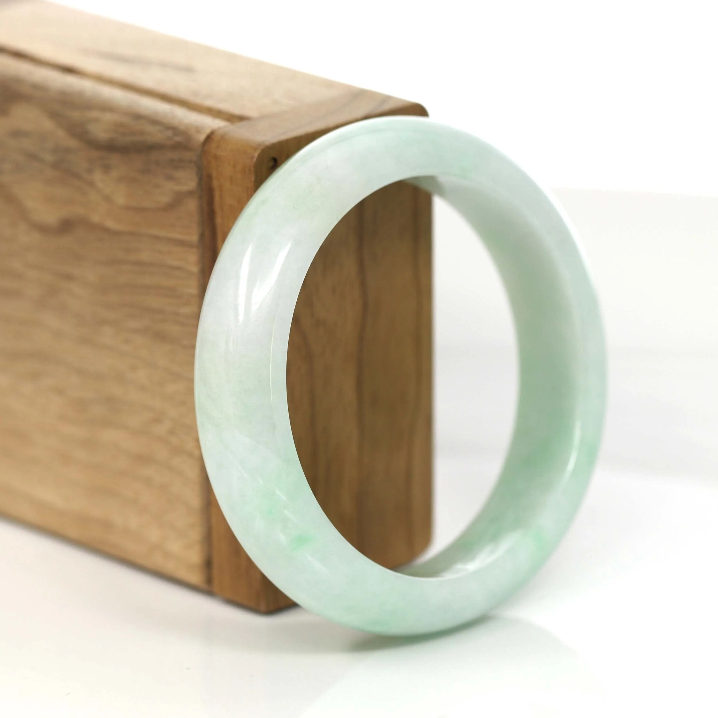 Genuine White & Green Burmese Jadeite Jade Bangle Bracelet (54 mm) #783