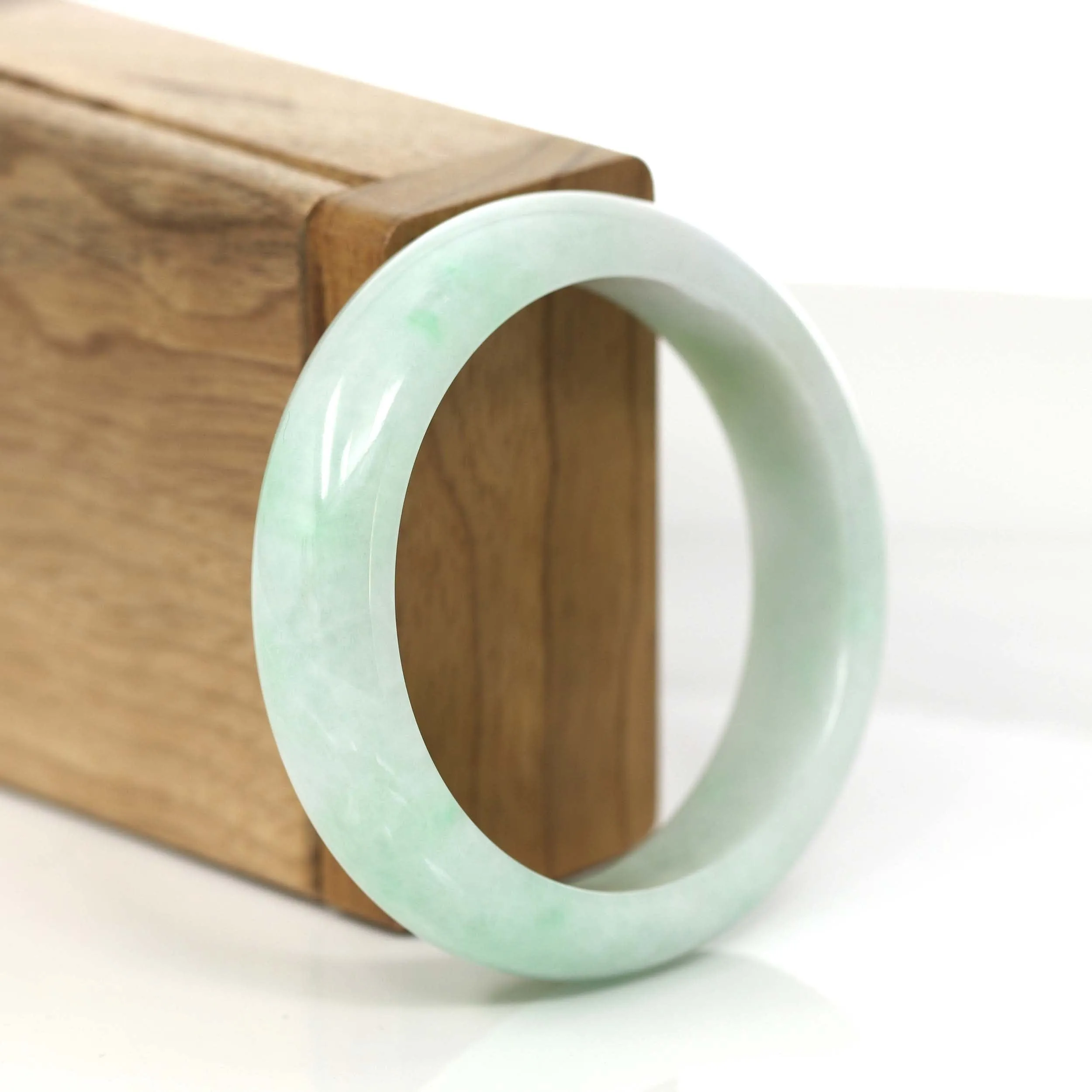 Genuine White & Green Burmese Jadeite Jade Bangle Bracelet (54 mm) #783