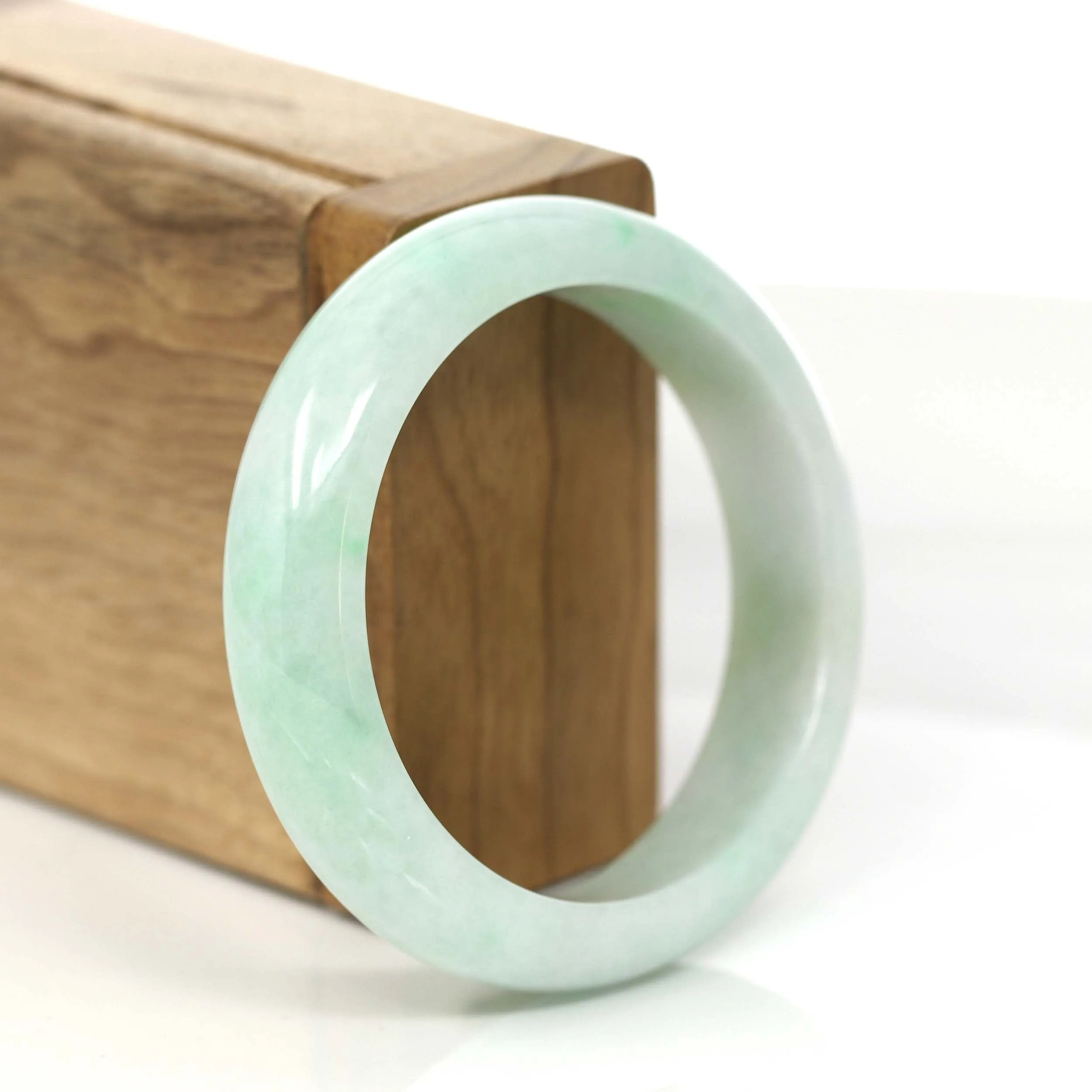 Genuine White & Green Burmese Jadeite Jade Bangle Bracelet (54 mm) #783