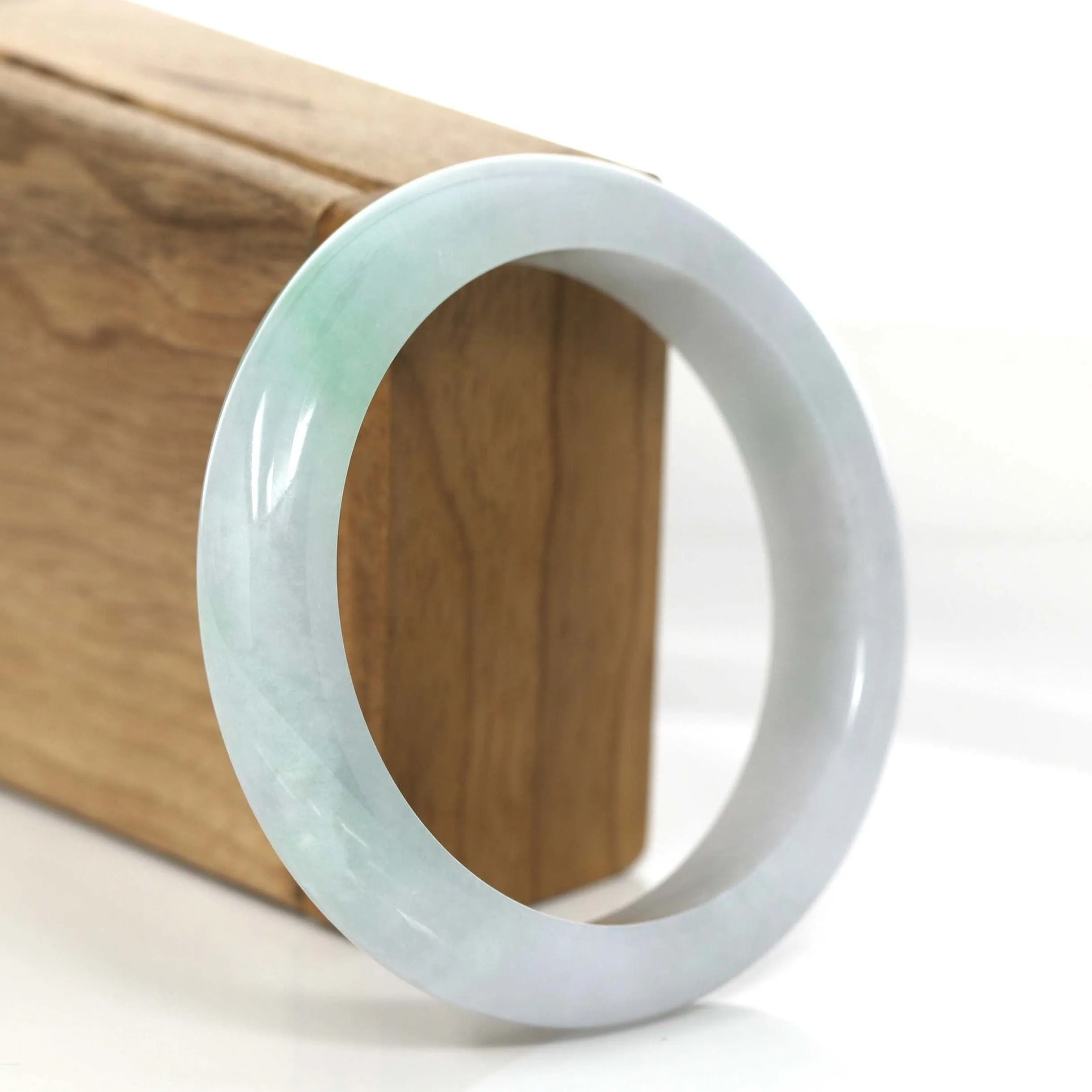 Genuine White & Green Burmese Jadeite Jade Bangle Bracelet (58.36 mm) #733