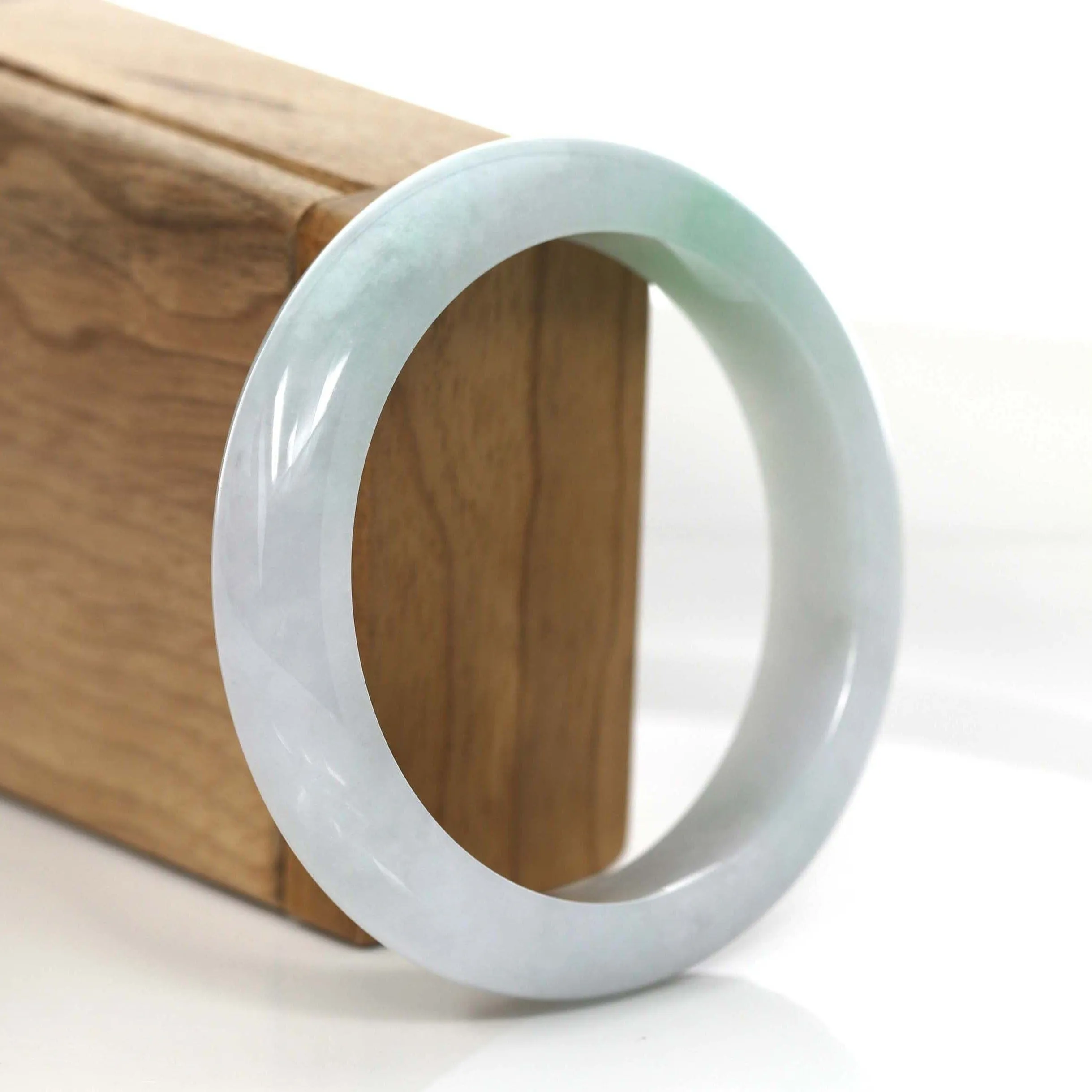 Genuine White & Green Burmese Jadeite Jade Bangle Bracelet (58.36 mm) #733