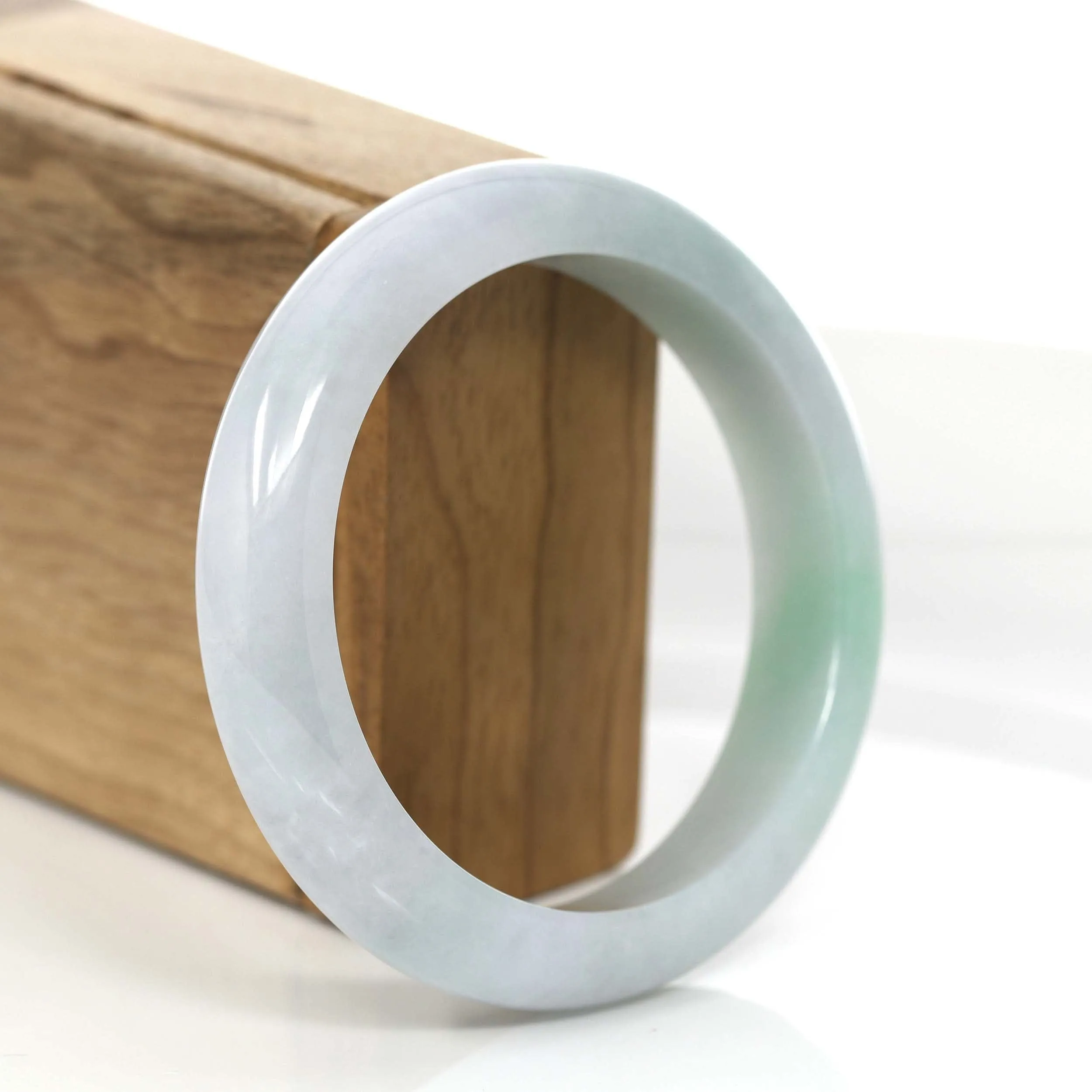 Genuine White & Green Burmese Jadeite Jade Bangle Bracelet (58.36 mm) #733