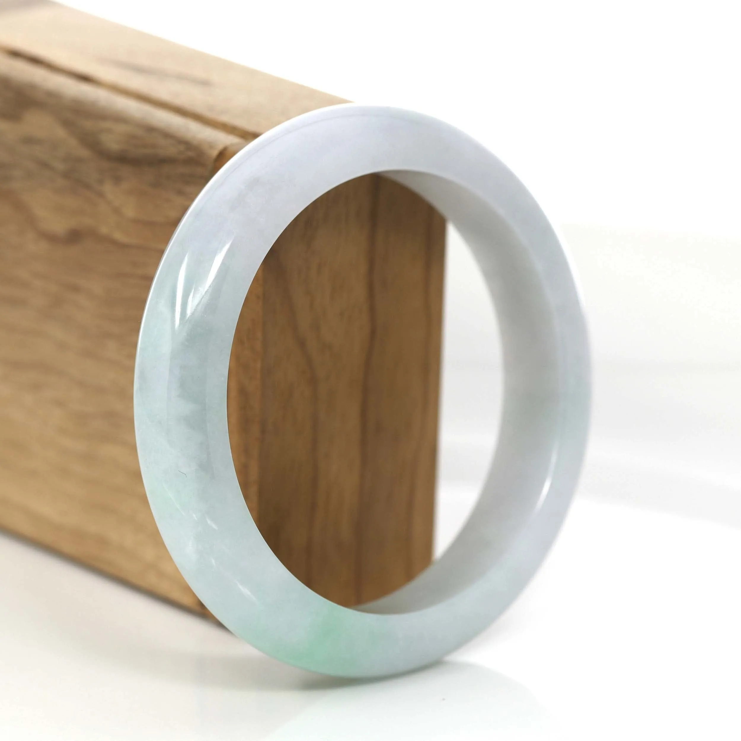 Genuine White & Green Burmese Jadeite Jade Bangle Bracelet (58.36 mm) #733
