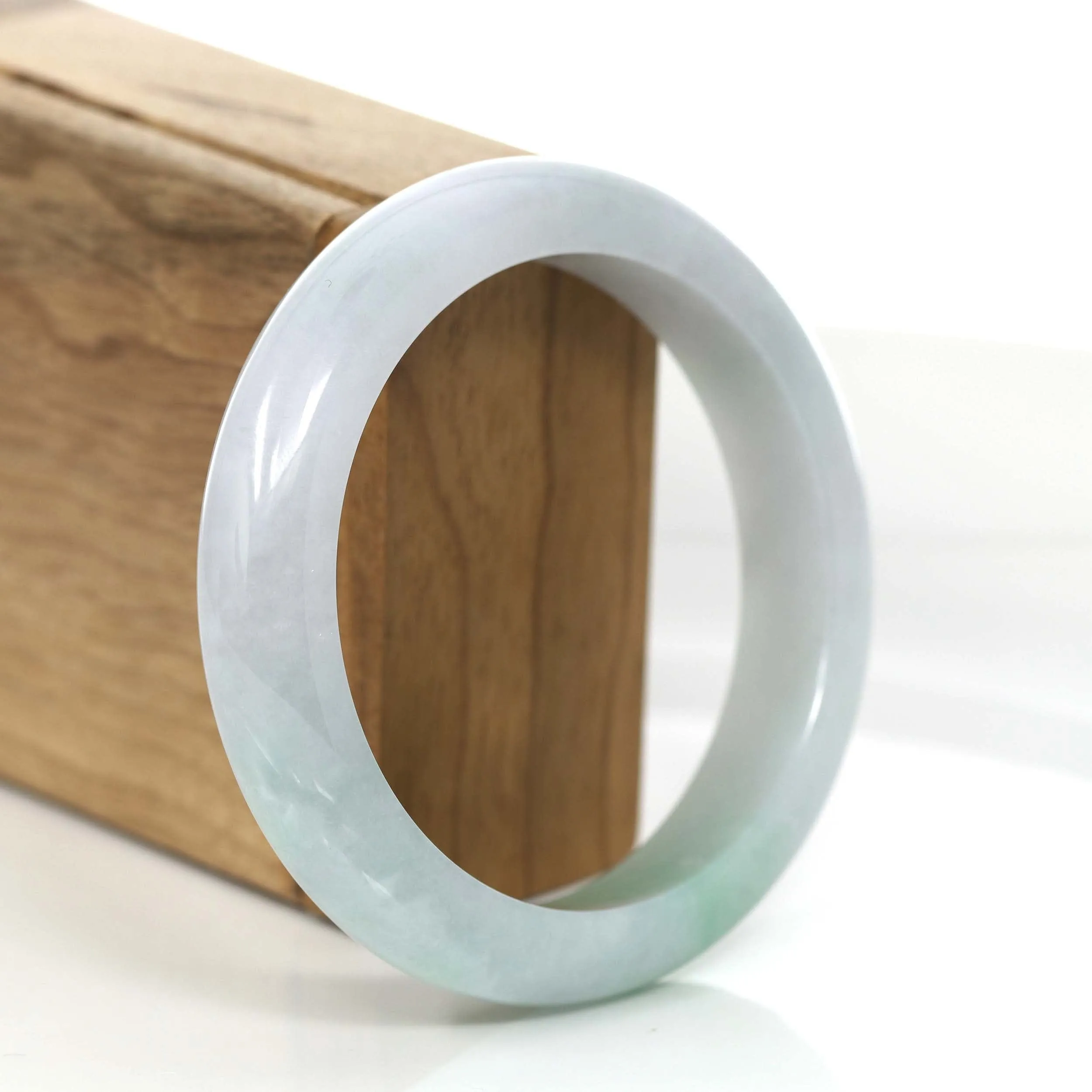 Genuine White & Green Burmese Jadeite Jade Bangle Bracelet (58.36 mm) #733