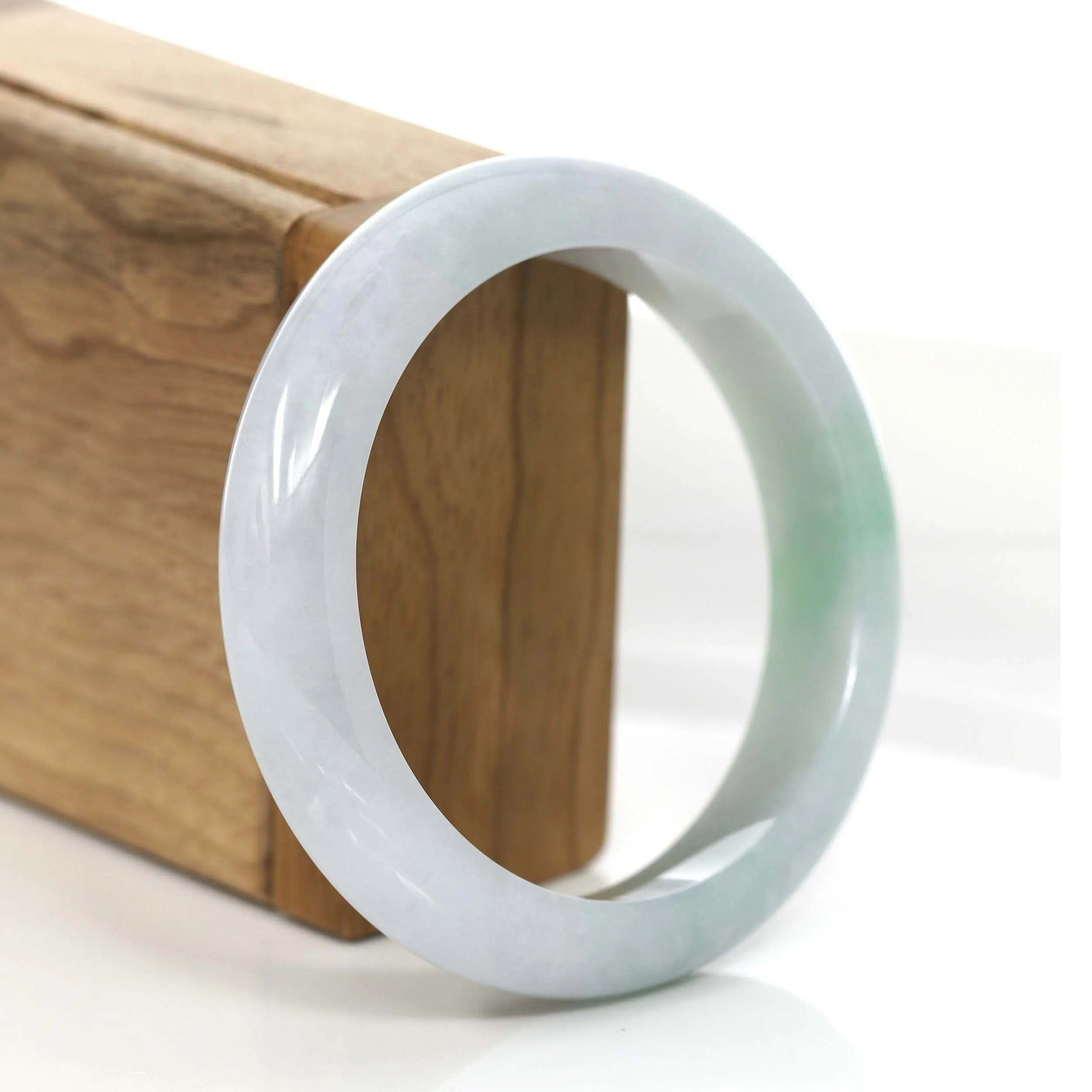 Genuine White & Green Burmese Jadeite Jade Bangle Bracelet (58.36 mm) #733