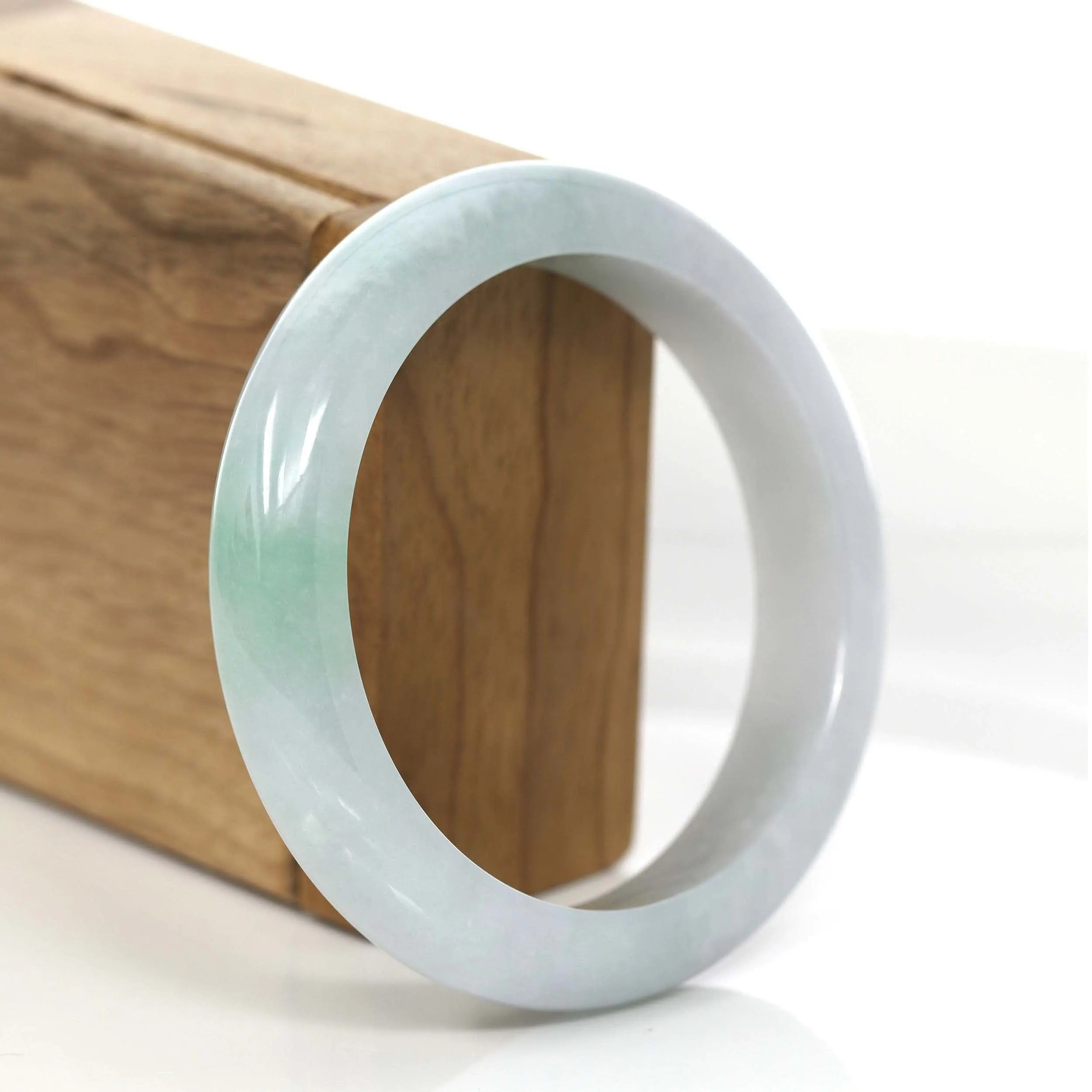 Genuine White & Green Burmese Jadeite Jade Bangle Bracelet (58.36 mm) #733