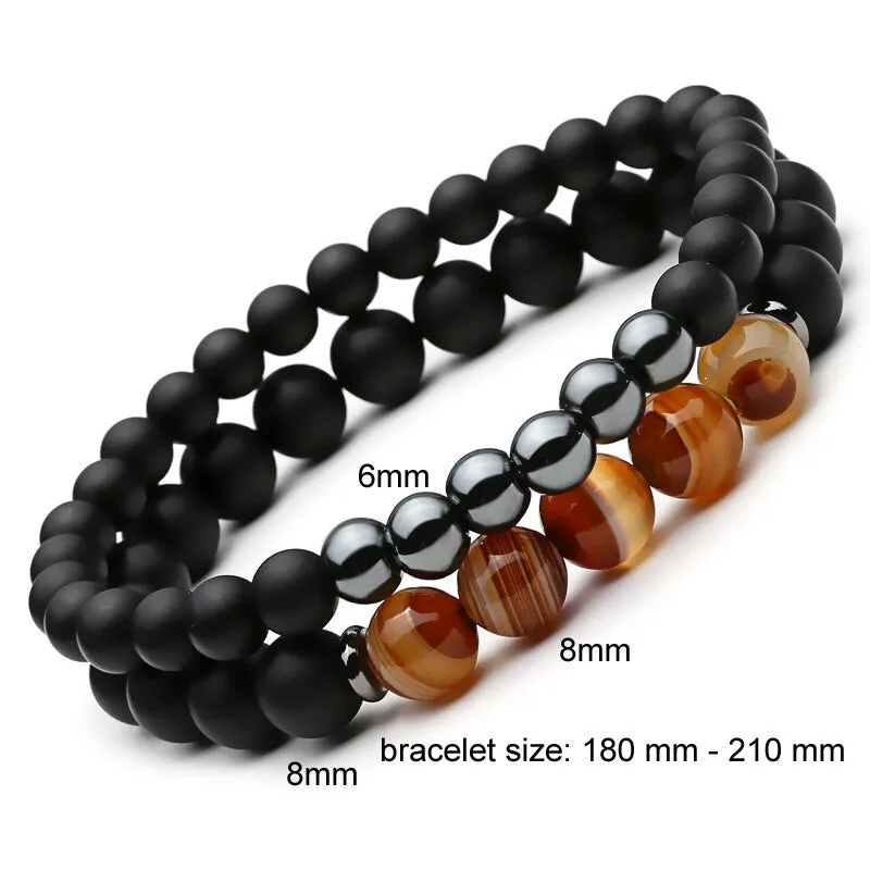 Glass Stone Beaded 6 / 8mm Bracelet Combination 2-Piece Set