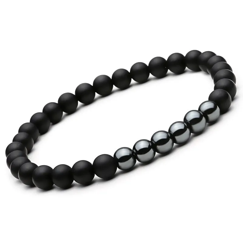 Glass Stone Beaded 6 / 8mm Bracelet Combination 2-Piece Set