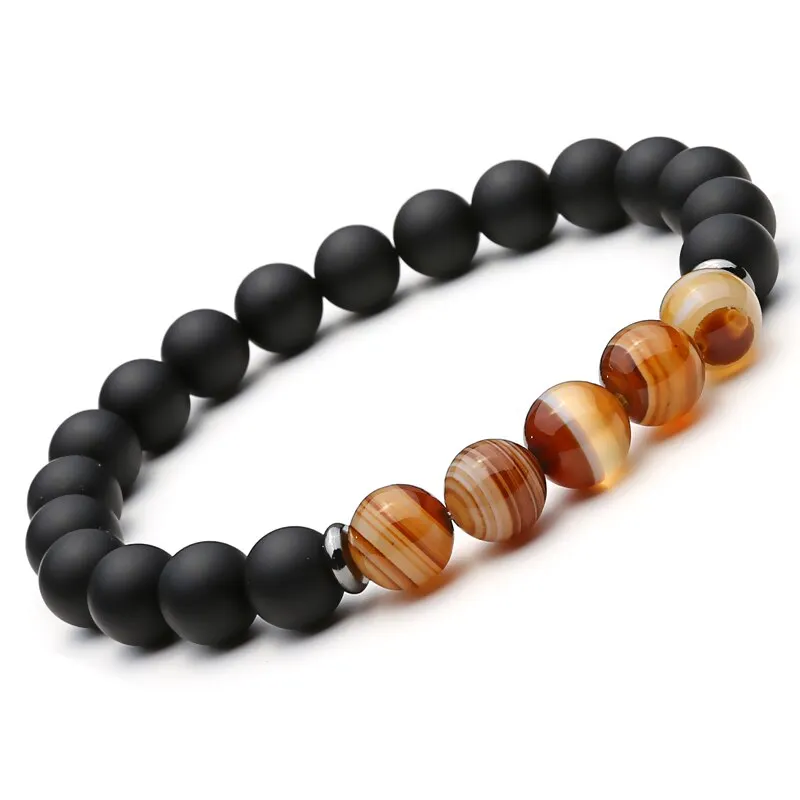 Glass Stone Beaded 6 / 8mm Bracelet Combination 2-Piece Set