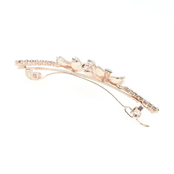 Gold Finish Butterfly Rhinestone Hair Barrette with Drop