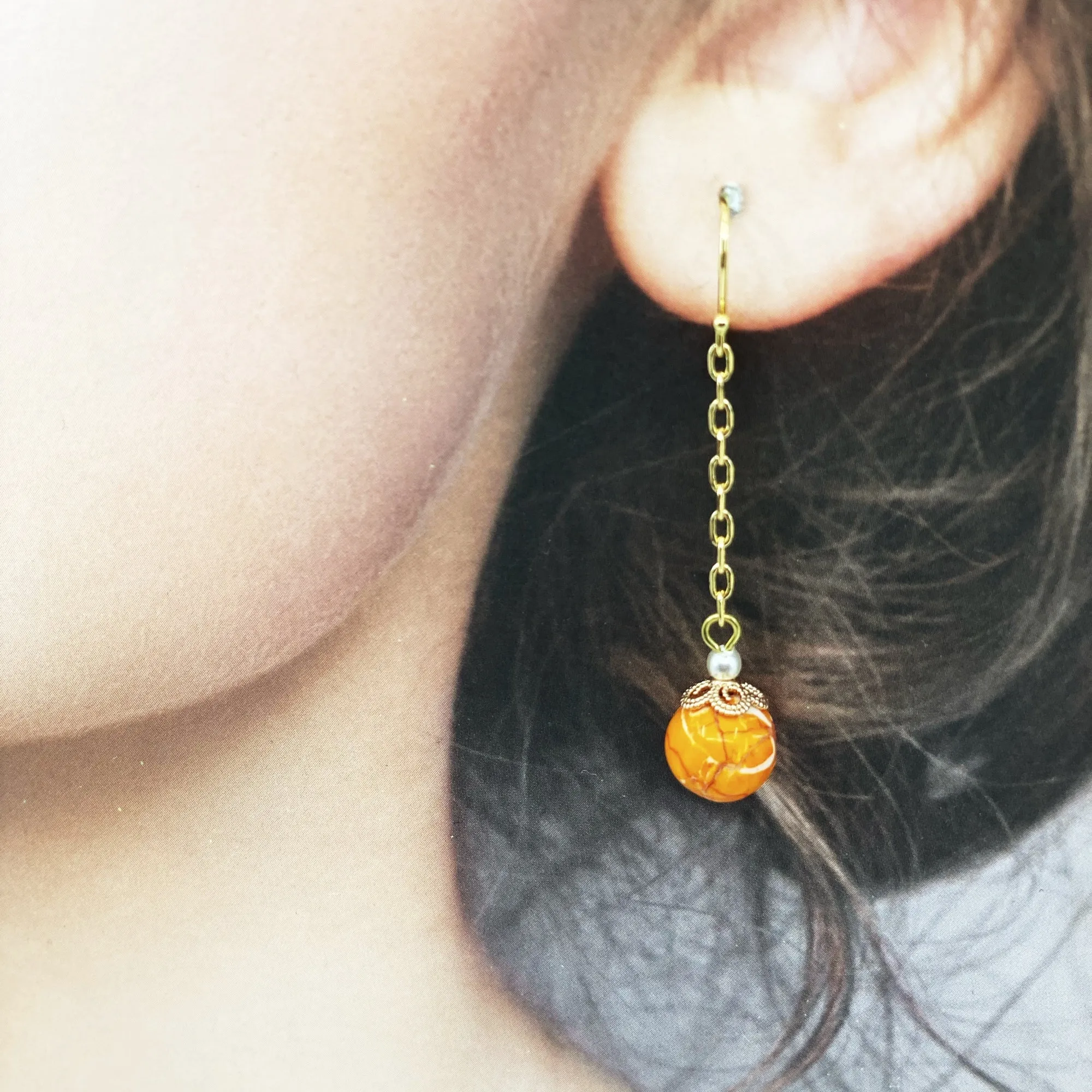 Gold Orange Gemstone Earrings