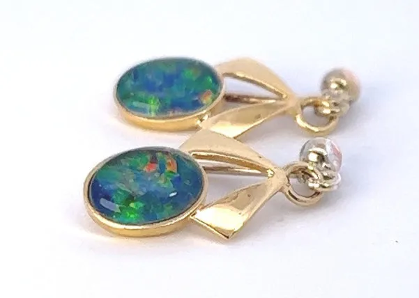 Gorgeous Gold Plated Opal Triplet Earrings - A Shimmering Symphony of Colours