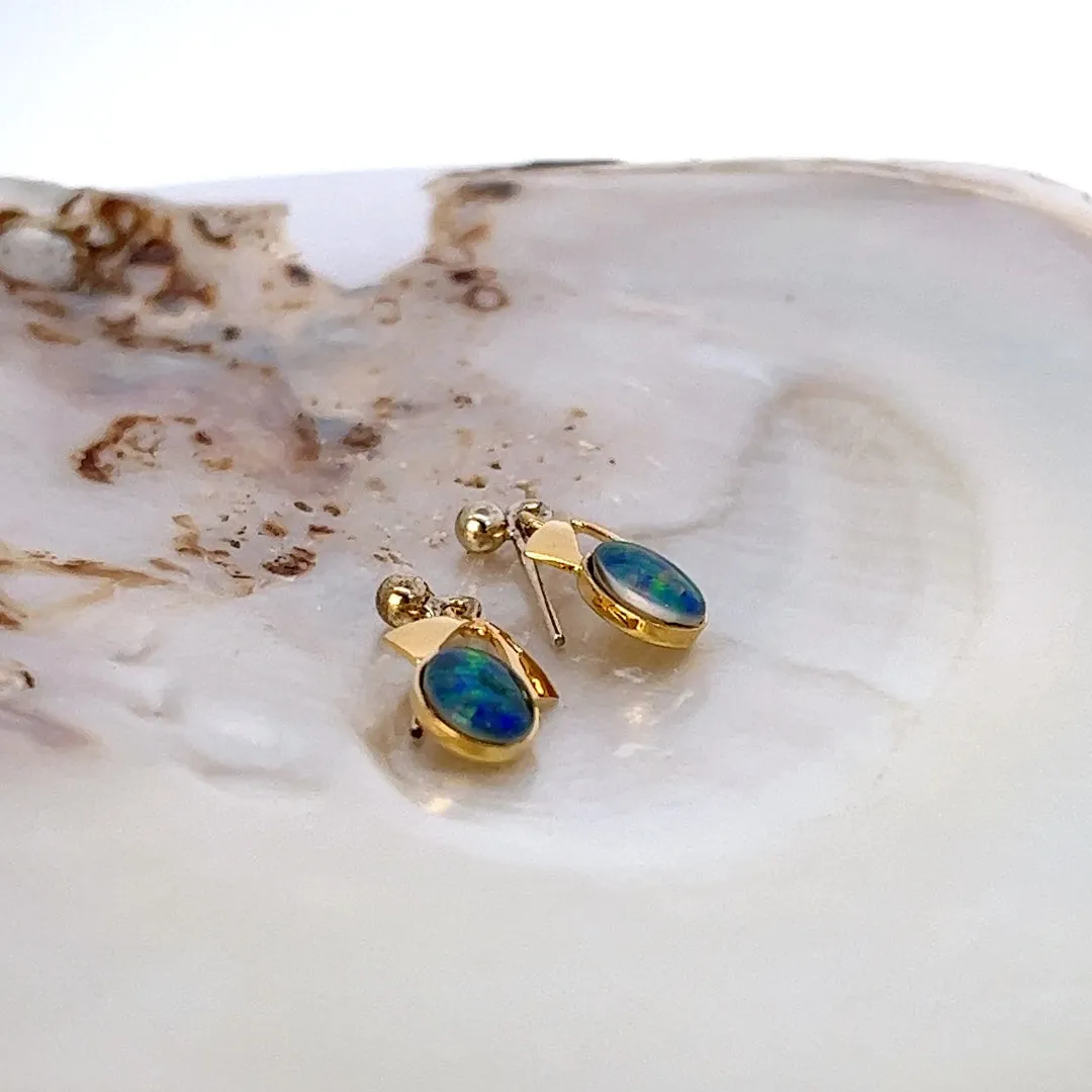 Gorgeous Gold Plated Opal Triplet Earrings - A Shimmering Symphony of Colours