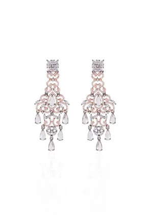 Grey Plated Chandelier Earrings With Faux Diamonds And Crystals By Aster