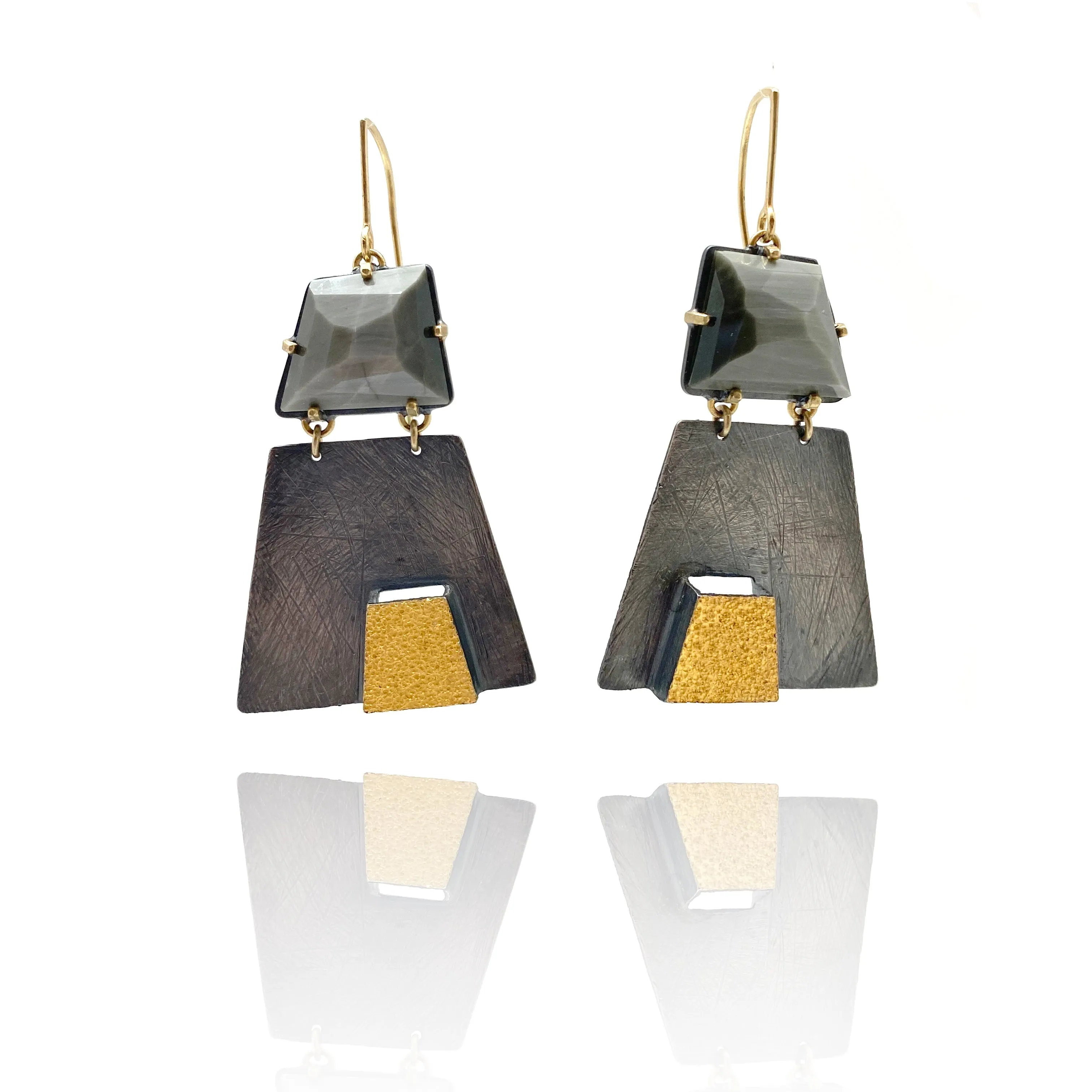 Grey Quartz Pyramid Earrings