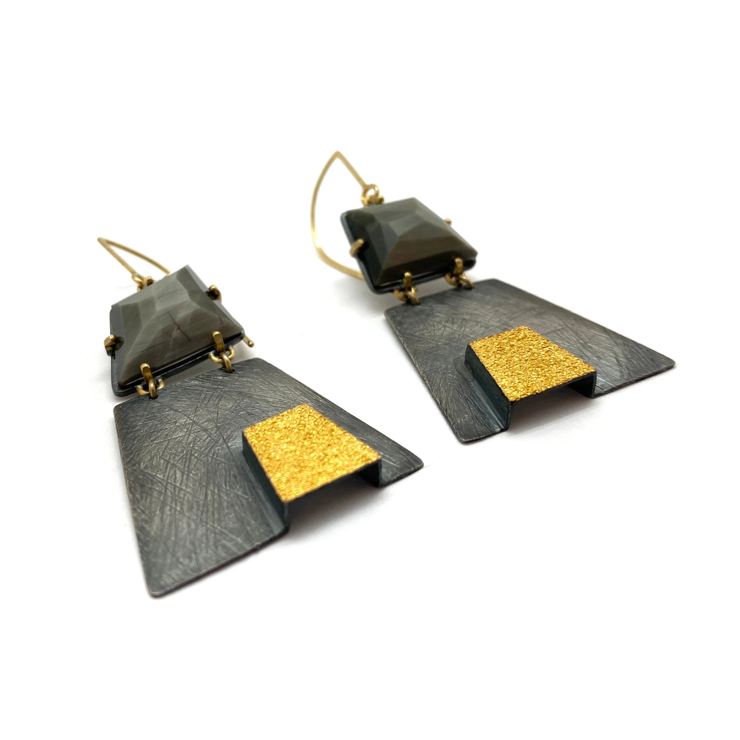 Grey Quartz Pyramid Earrings