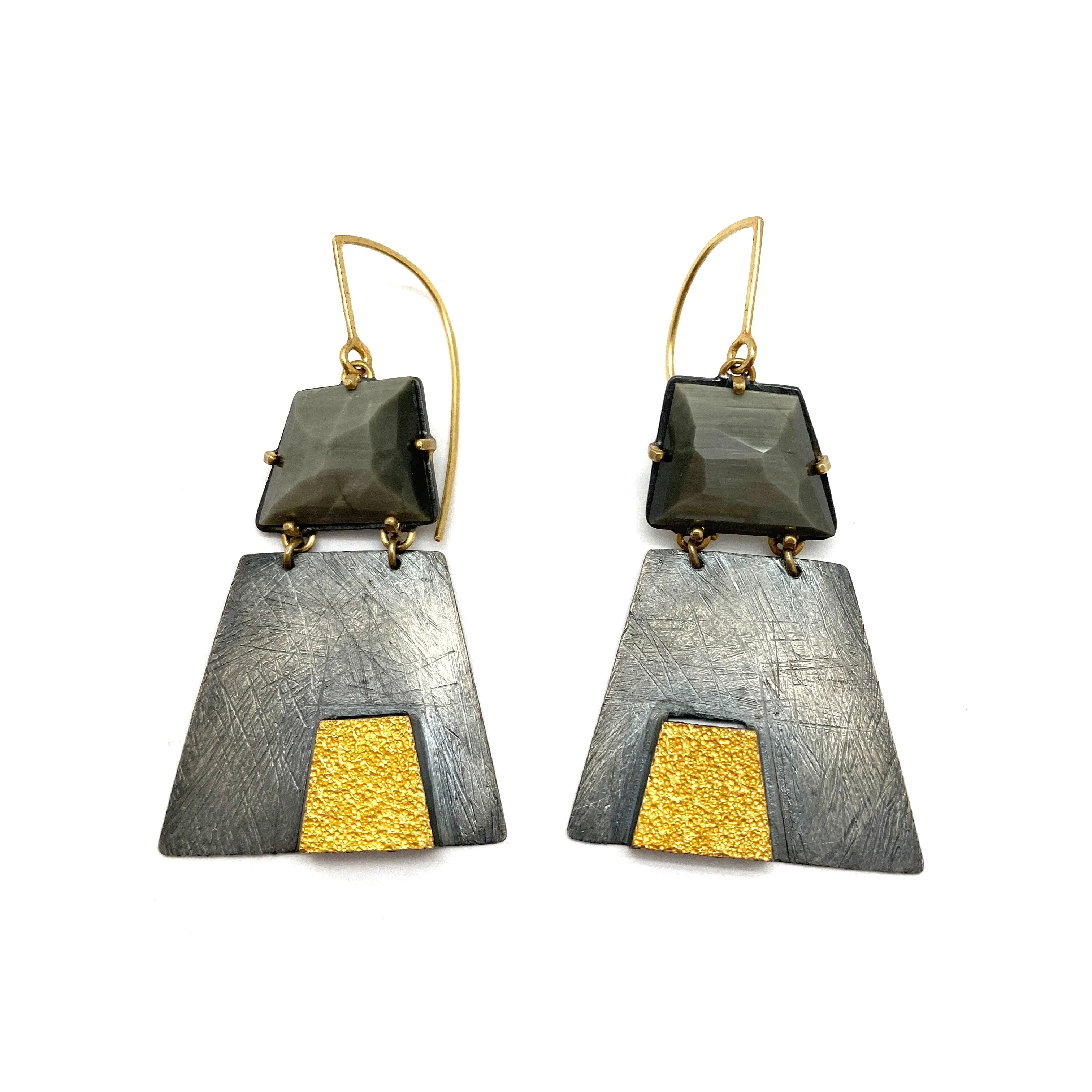 Grey Quartz Pyramid Earrings