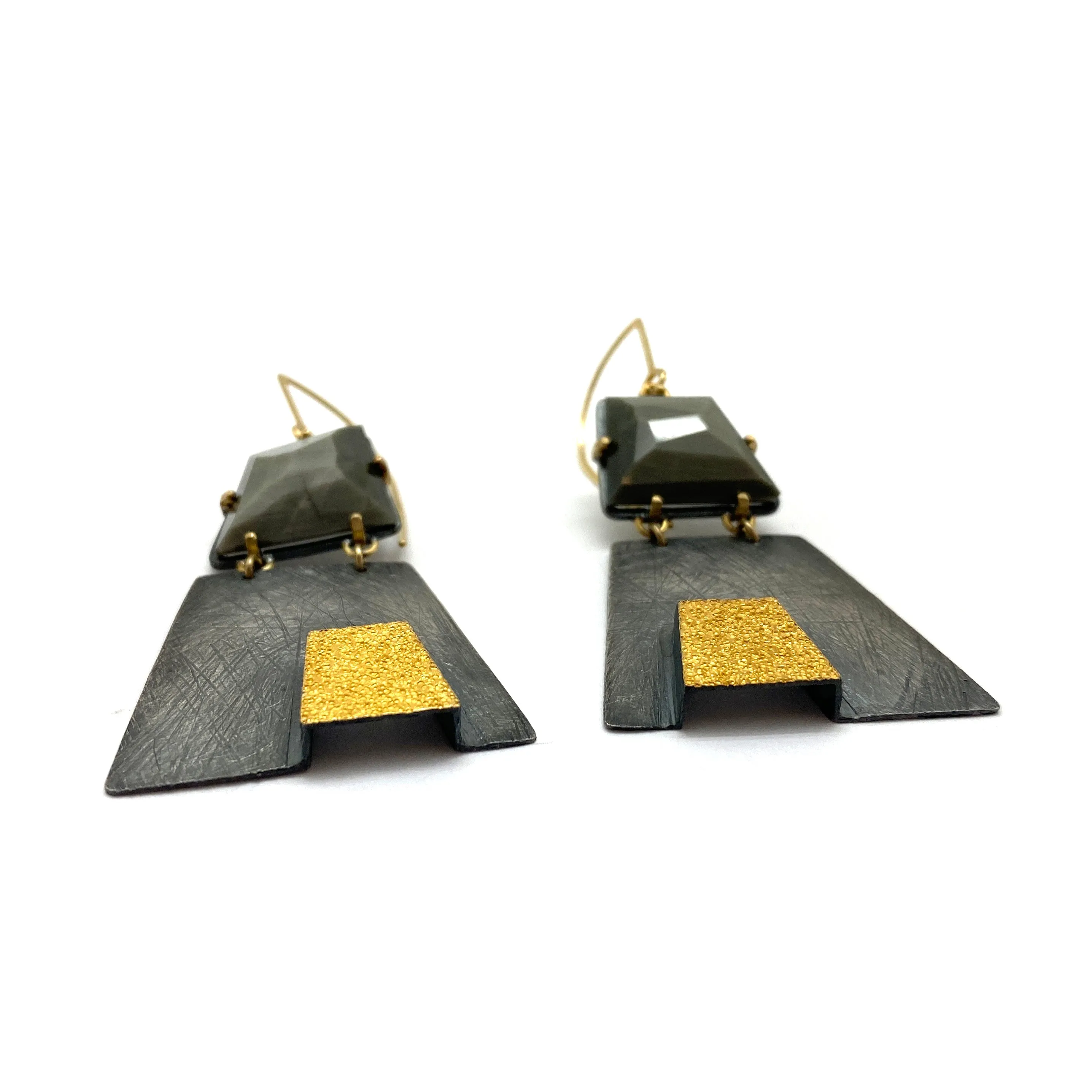 Grey Quartz Pyramid Earrings