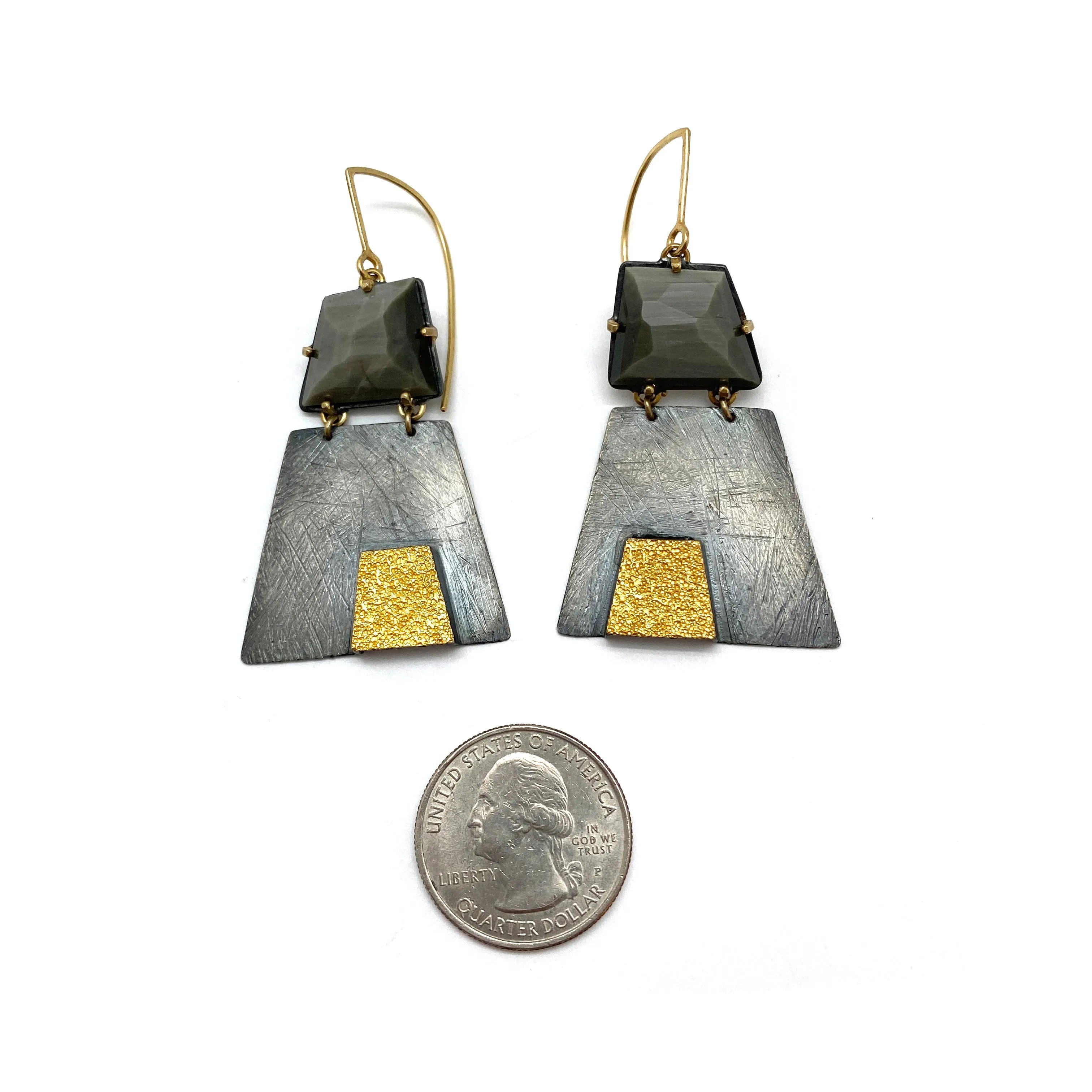 Grey Quartz Pyramid Earrings