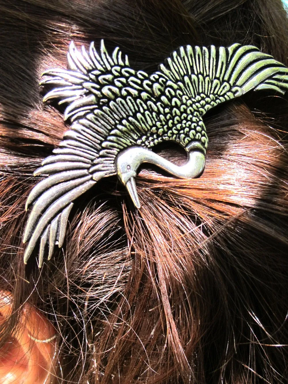 Hair Clip, Barrette, Crane