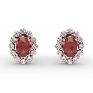 Halo Ruby and Diamond Stud Earrings