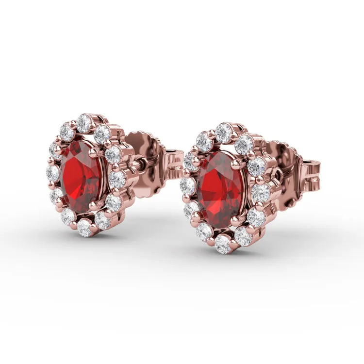 Halo Ruby and Diamond Stud Earrings