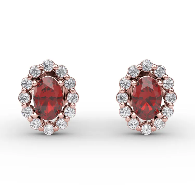 Halo Ruby and Diamond Stud Earrings