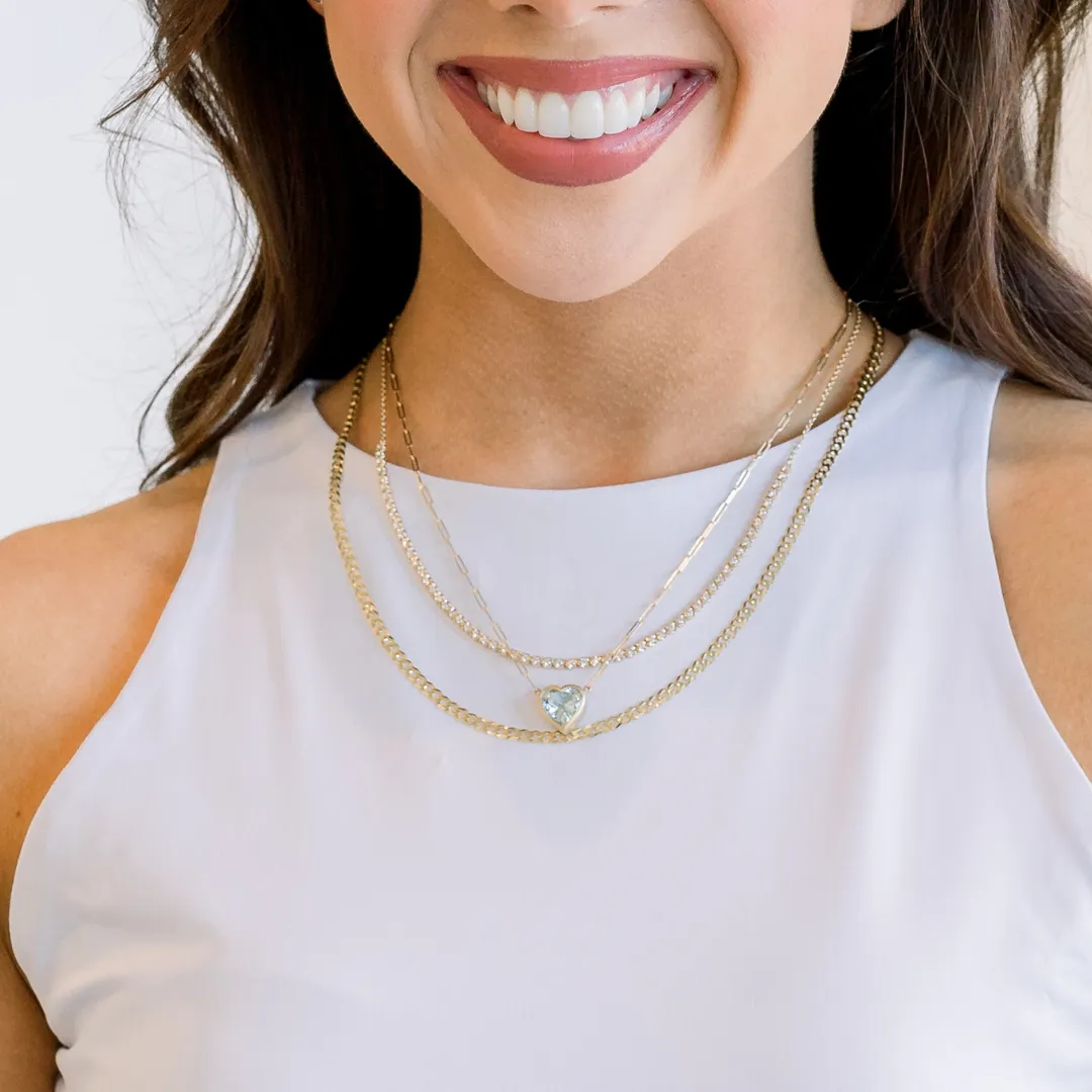 Heart Shape Bezel Set Aquamarine Necklace
