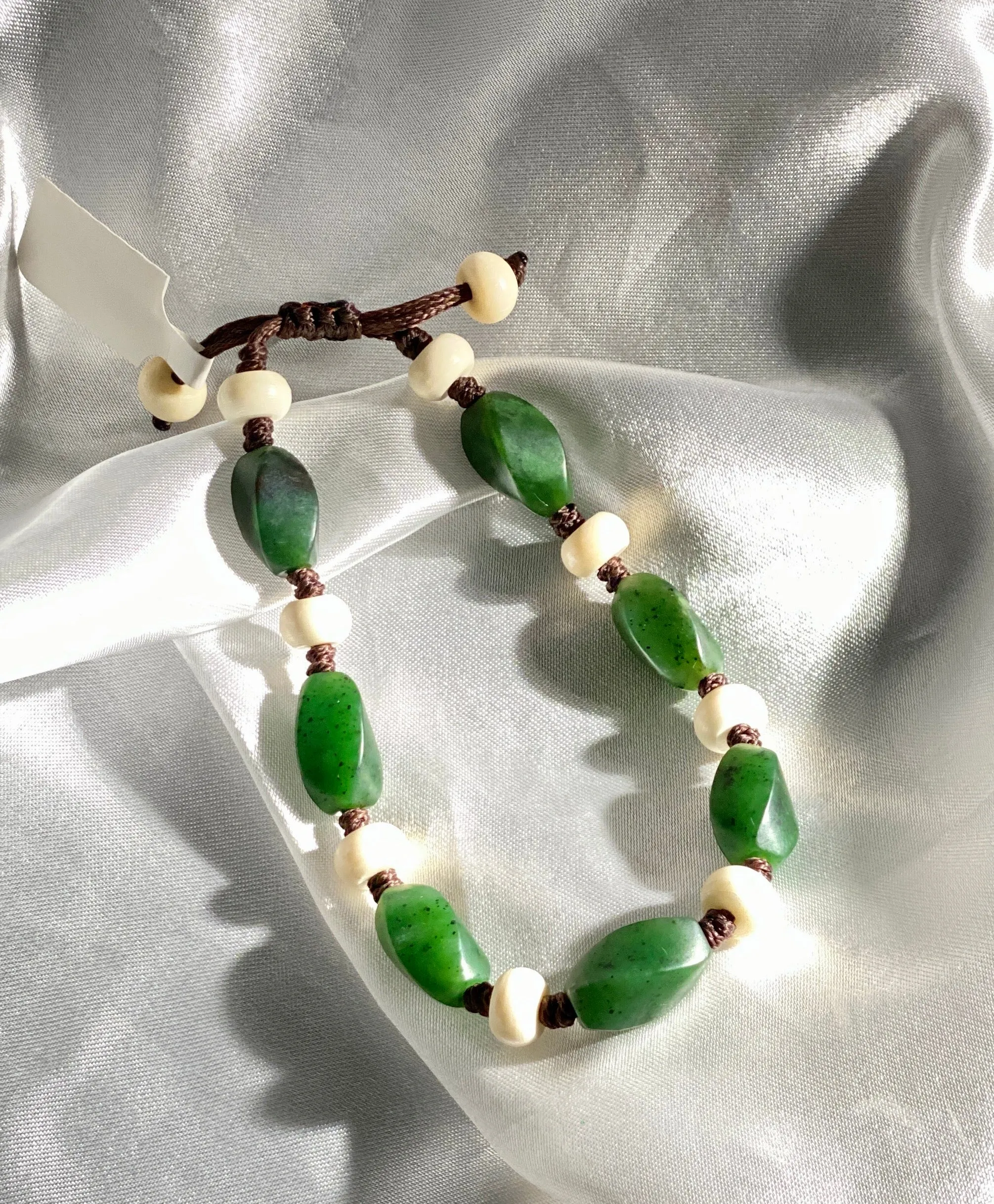 Jade and Ox Bone Beaded Bracelet #1873