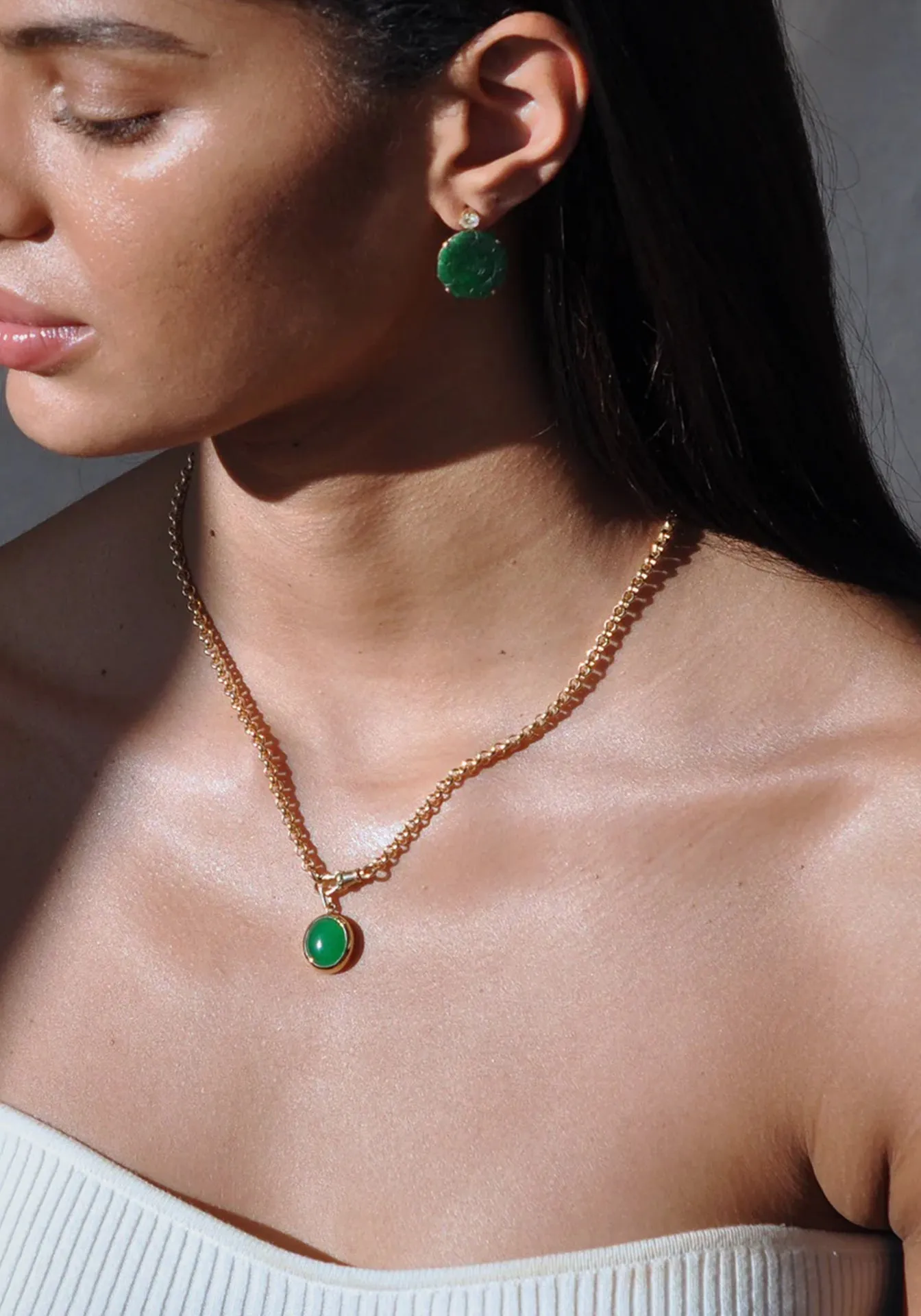 Jade Bubble, 14K Yellow Gold Pendant