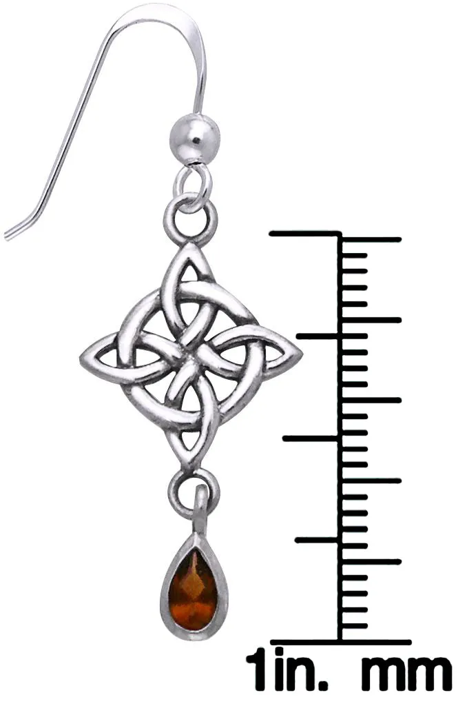 Jewelry Trends Sterling Silver and Garnet Celtic Luck Knotwork Dangle Earrings
