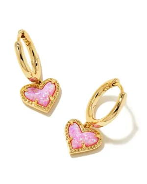 Kendra Scott Ari Heart Gold Huggie Earrings in Bubblegum Pink Opal