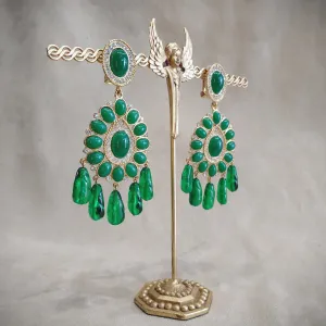 Kenneth Jay Lane. Jade Green glass Chandelier Vintage Clip on Earrings